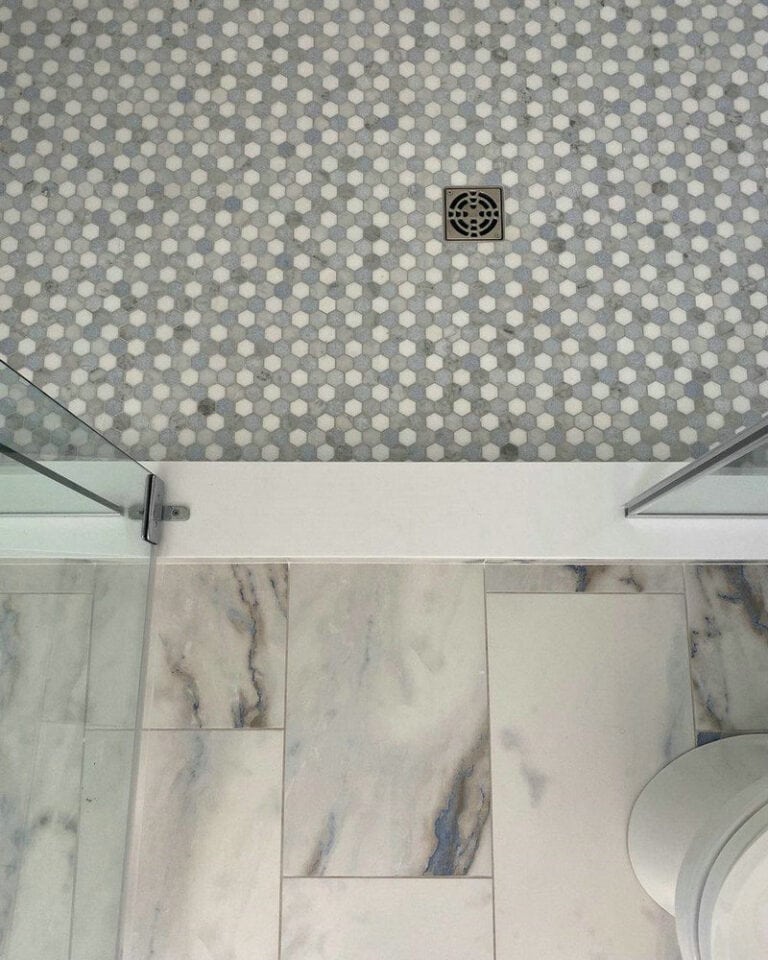 gray mosaic tile for shower floor feature