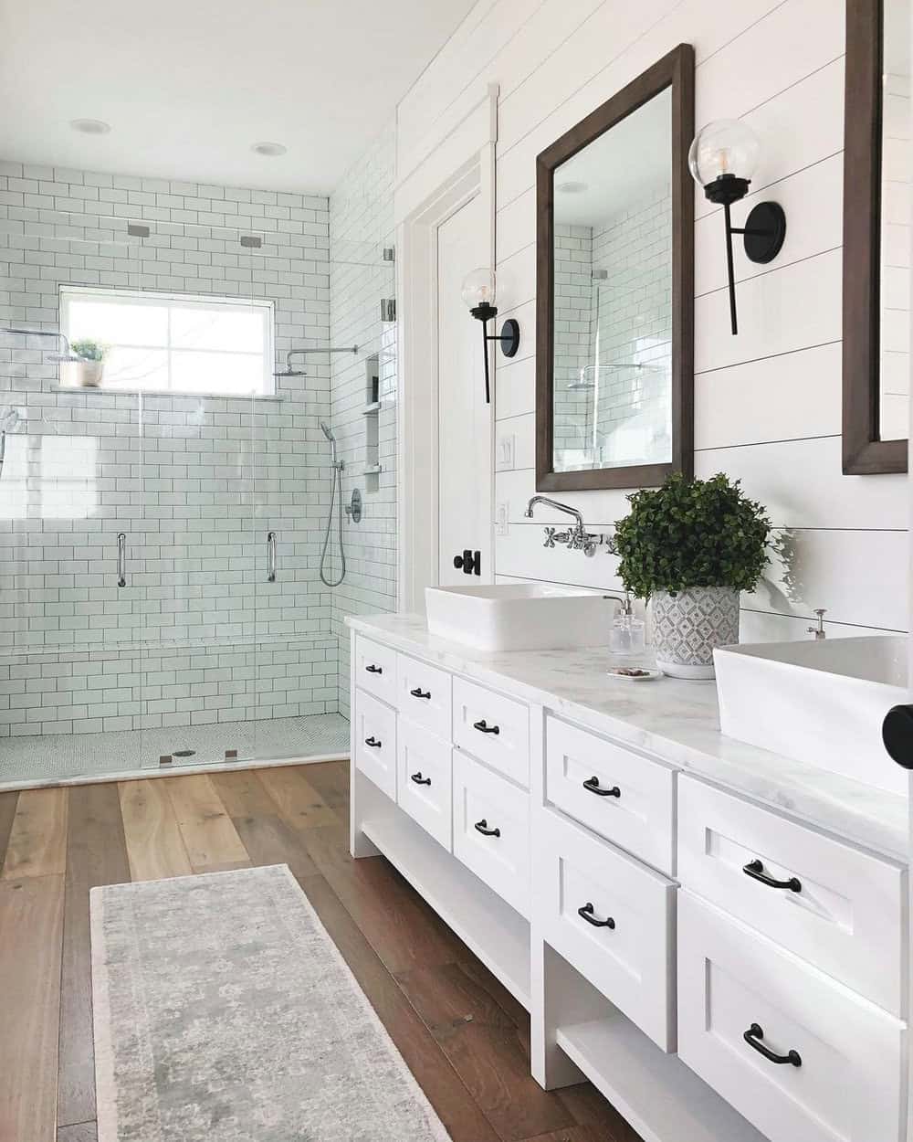 shiplap and subway tile bathroom