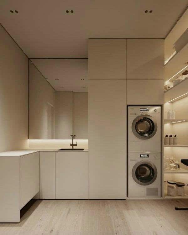 laundry room ideas for stackable washer and dryer feature