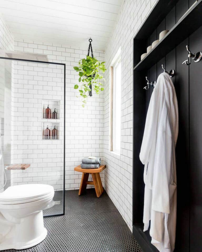 modern farmhouse subway tile shower feature