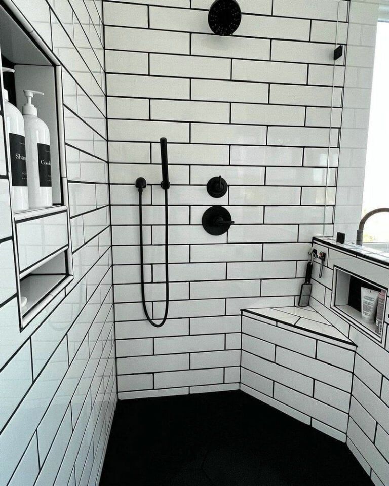 floor tile with black grout feature