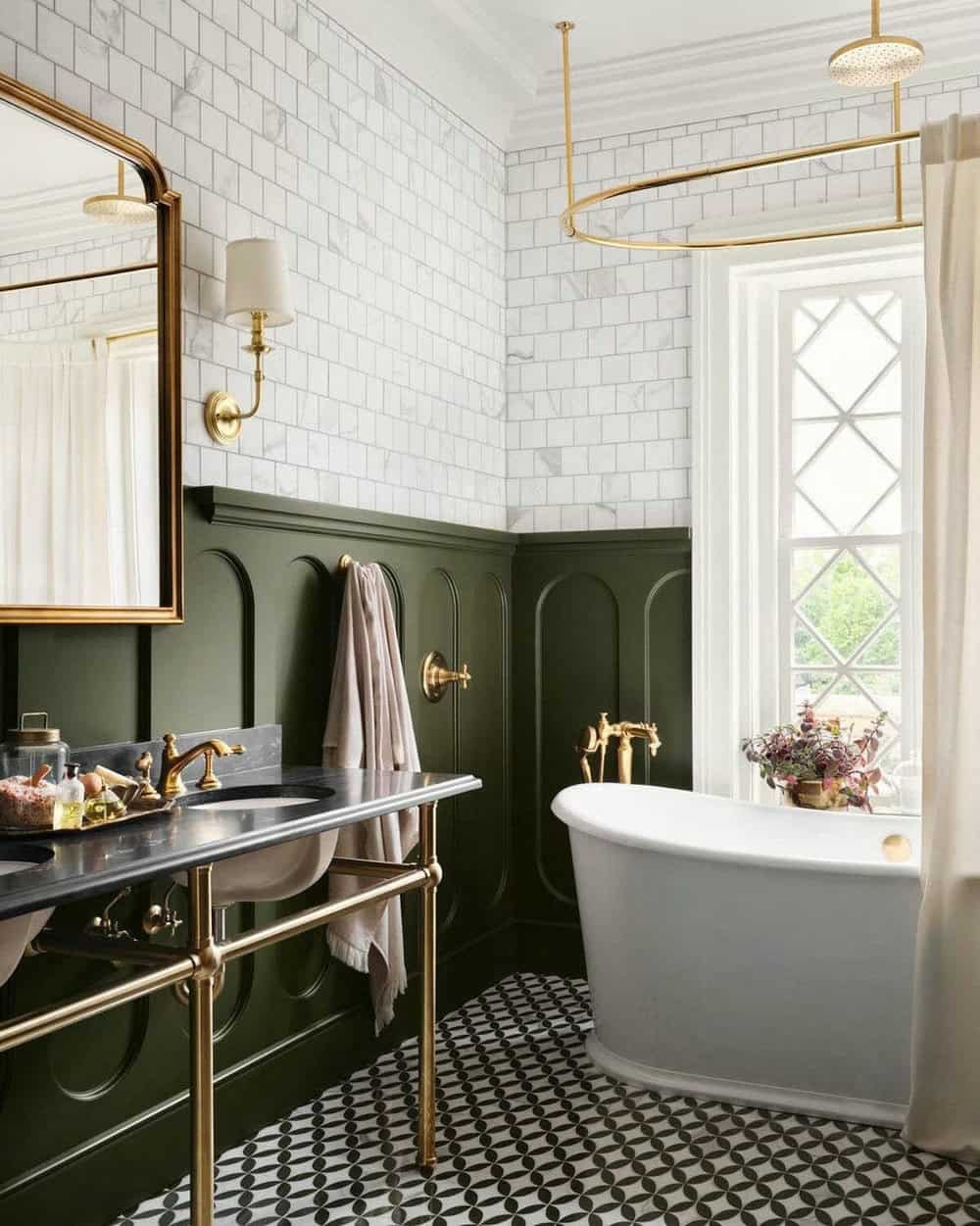 dark green wainscoting