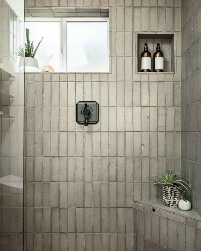 vertical stacked tile shower feature