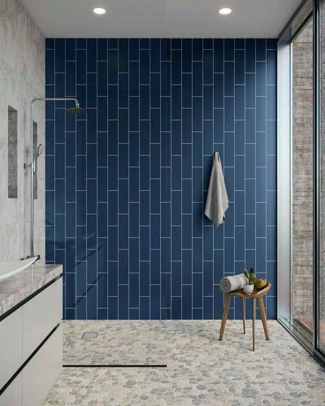 vertical staggered shower tile feature