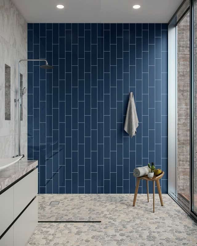 vertical staggered shower tile