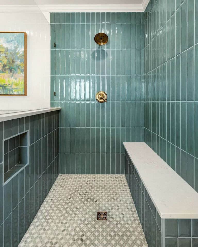 vertical long subway tile feature