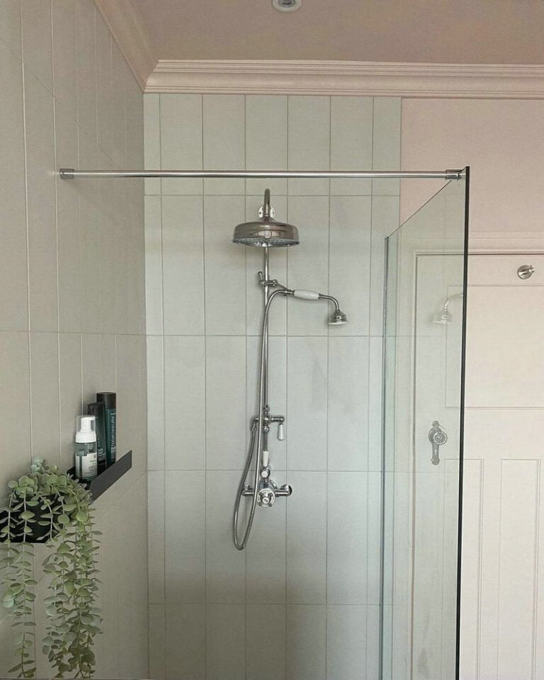 large vertical subway tile shower feature