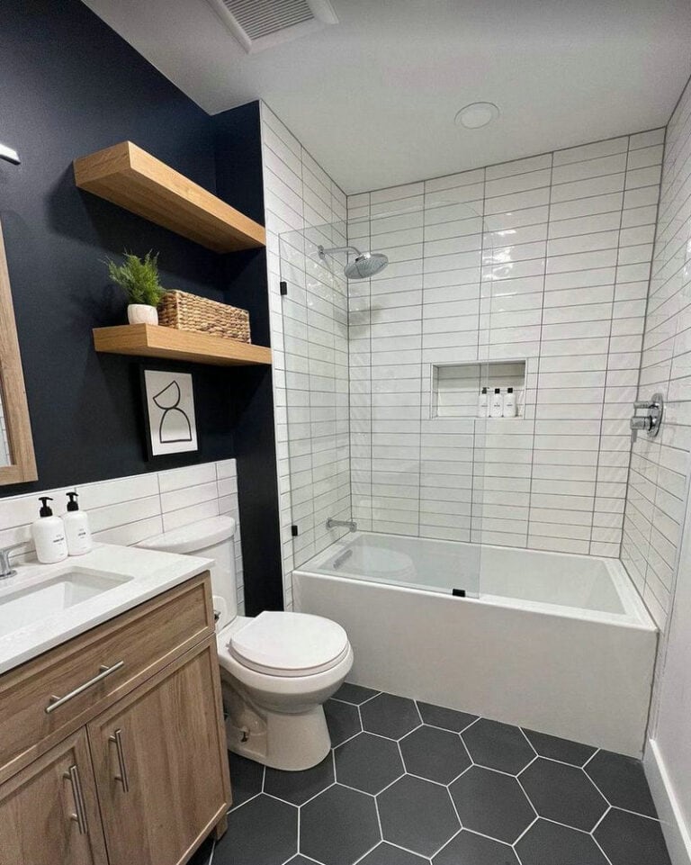 stacked subway tile bathroom feature