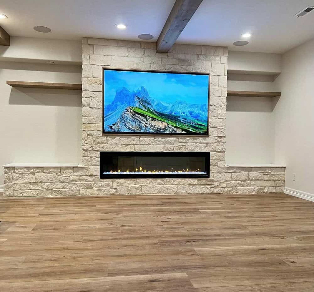 finished basement with fireplace