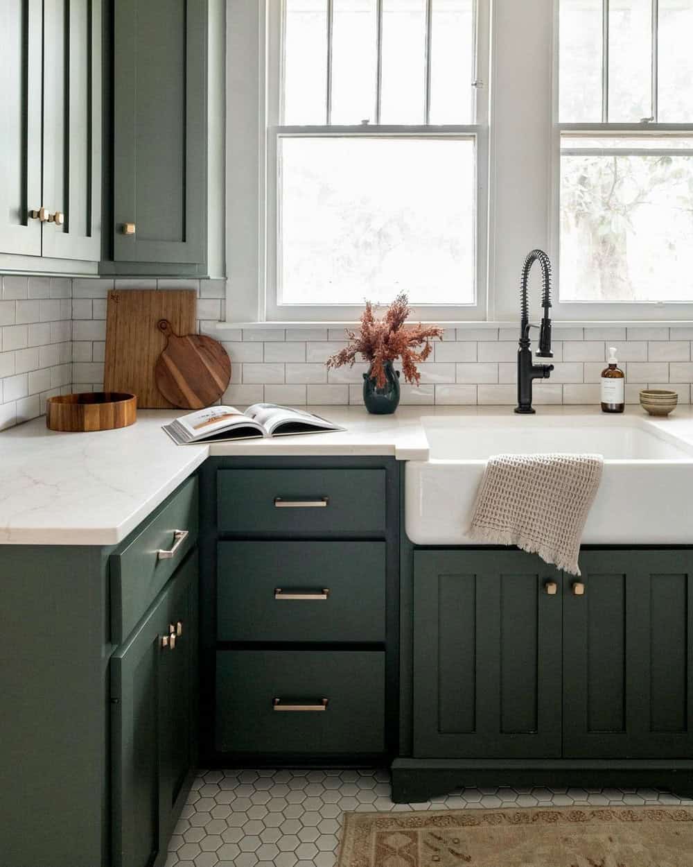 white subway tile backsplash with gray grout