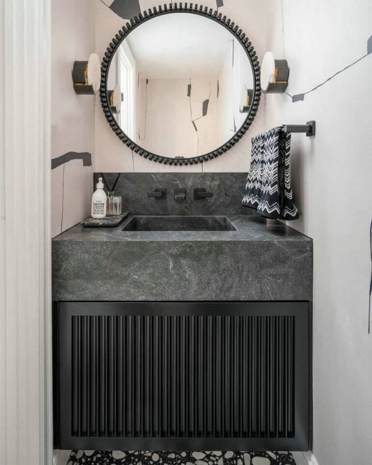 black and white powder rooms feature