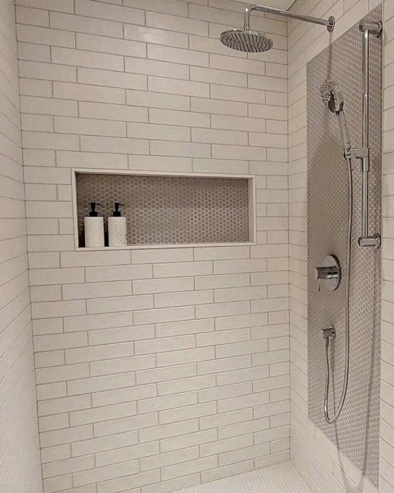 staggered tile shower feature