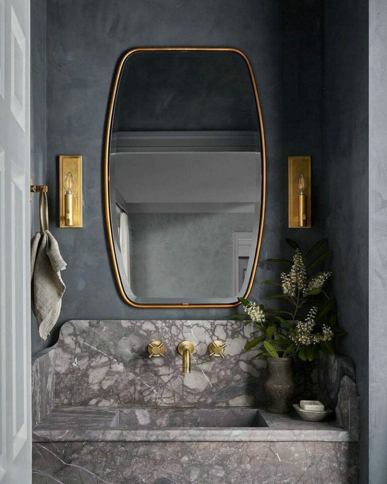 dark grey powder room feature