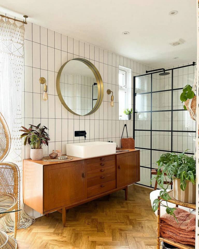 vertical white subway tile bathroom feature