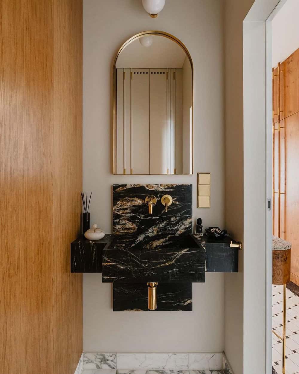 modern black and white powder room