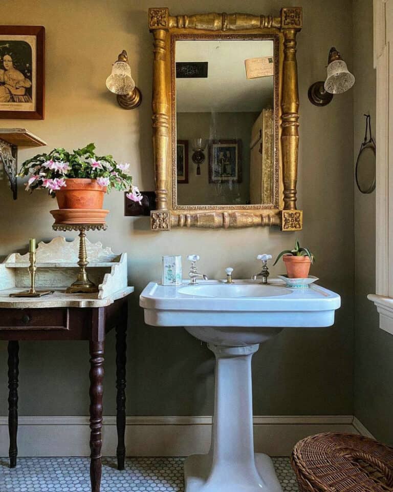 powder room ideas with pedestal sink feature