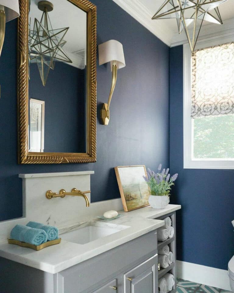 navy blue powder rooms feature