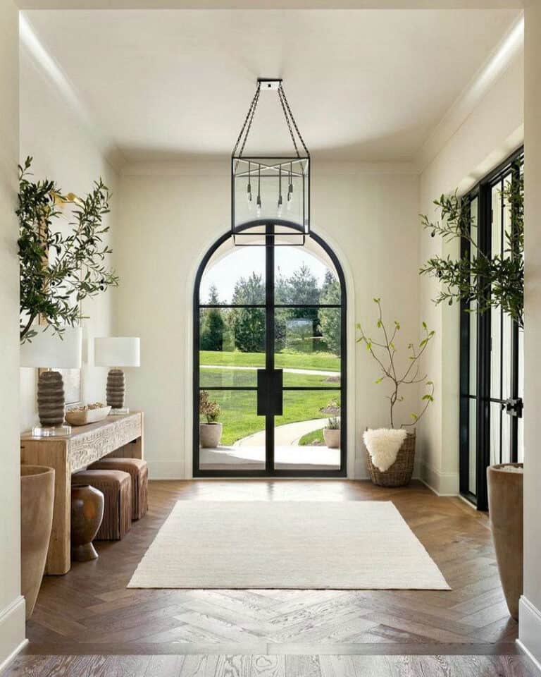 herringbone tile entryway feature