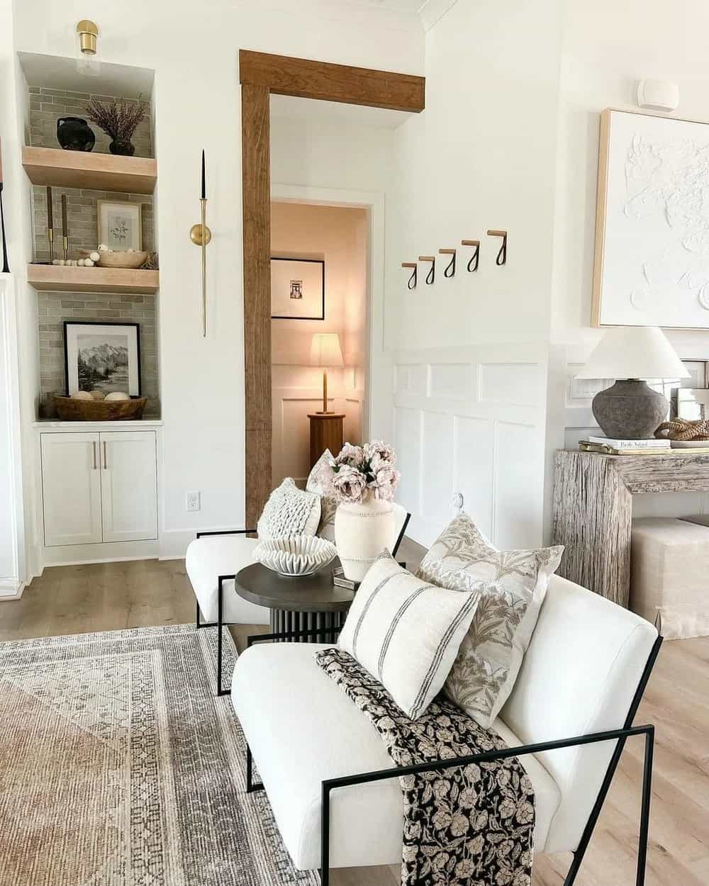 small living room with front door