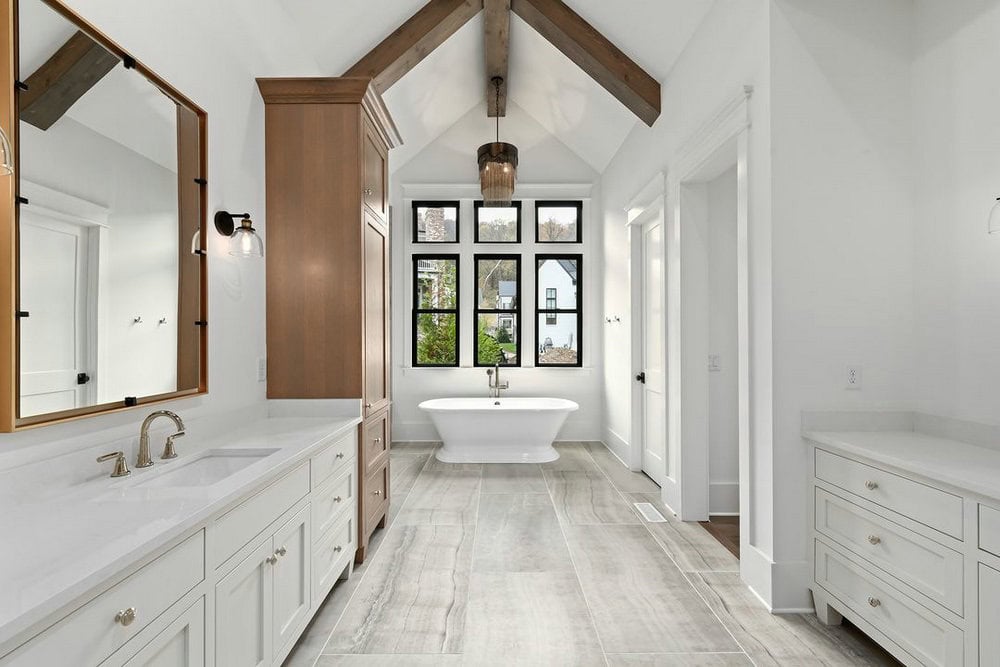 bathroom with tall ceilings