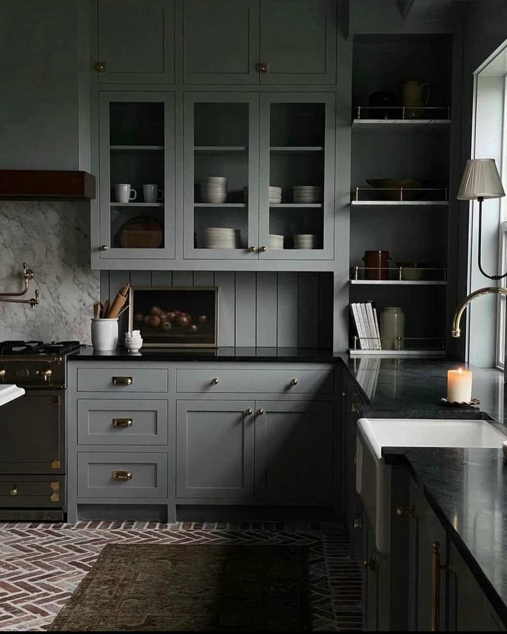 gray kitchen cabinets black appliances