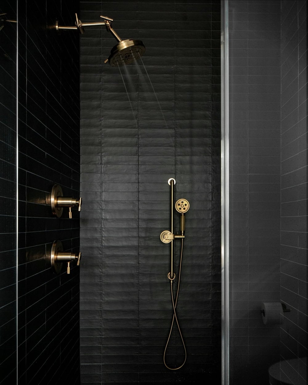 black tile showers