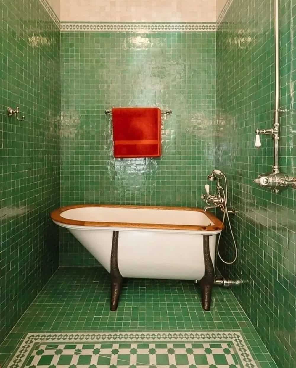 tile behind freestanding tub