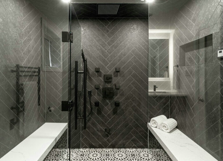 black tile shower ideas