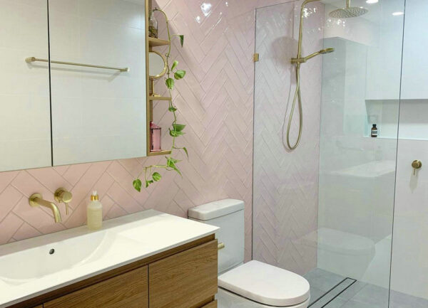 herringbone tile in shower