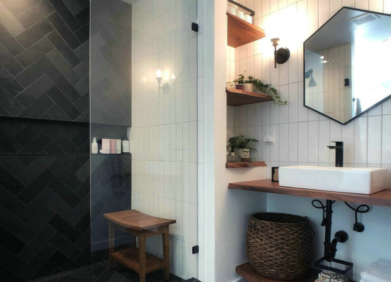 vertical subway tile bathroom