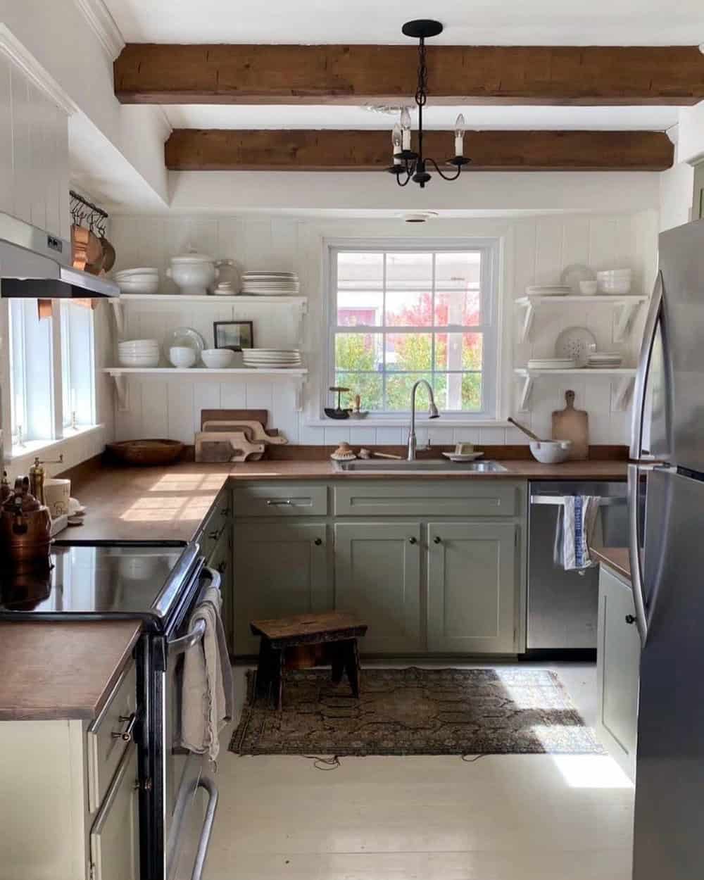 butcher block countertops with white cabinets