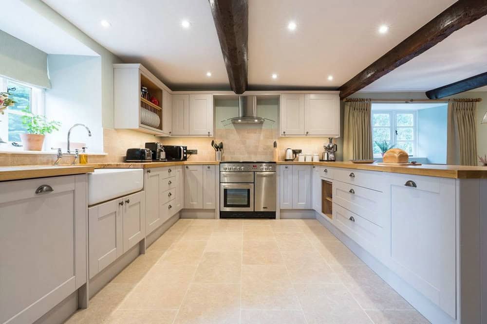 butcher block countertops with wood cabinets