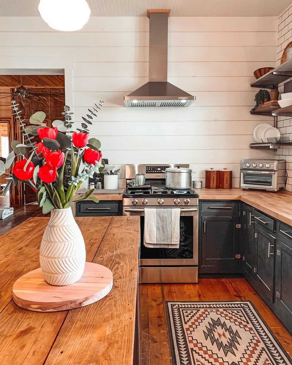 white cabinets butcher block countertops