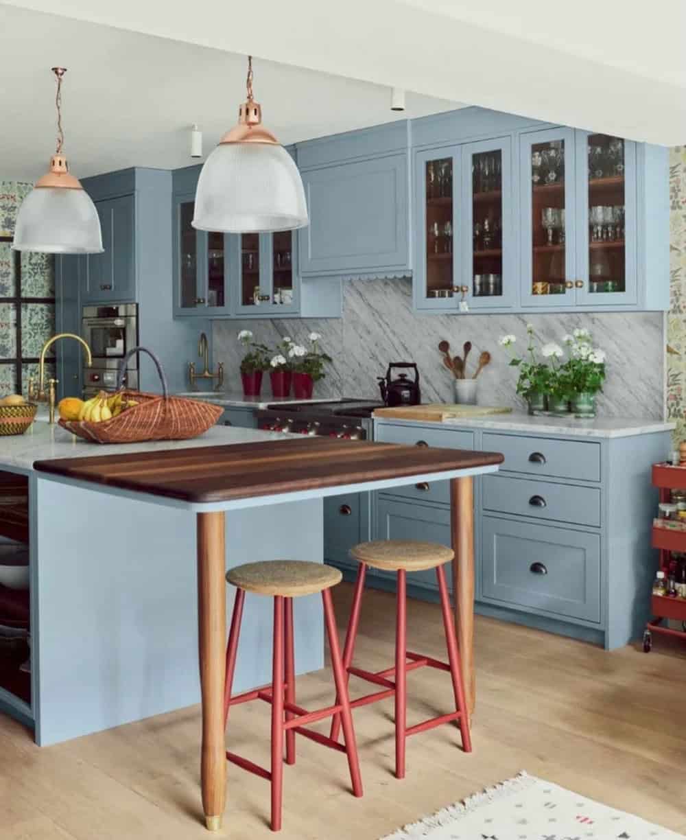 blue cabinets backsplash ideas