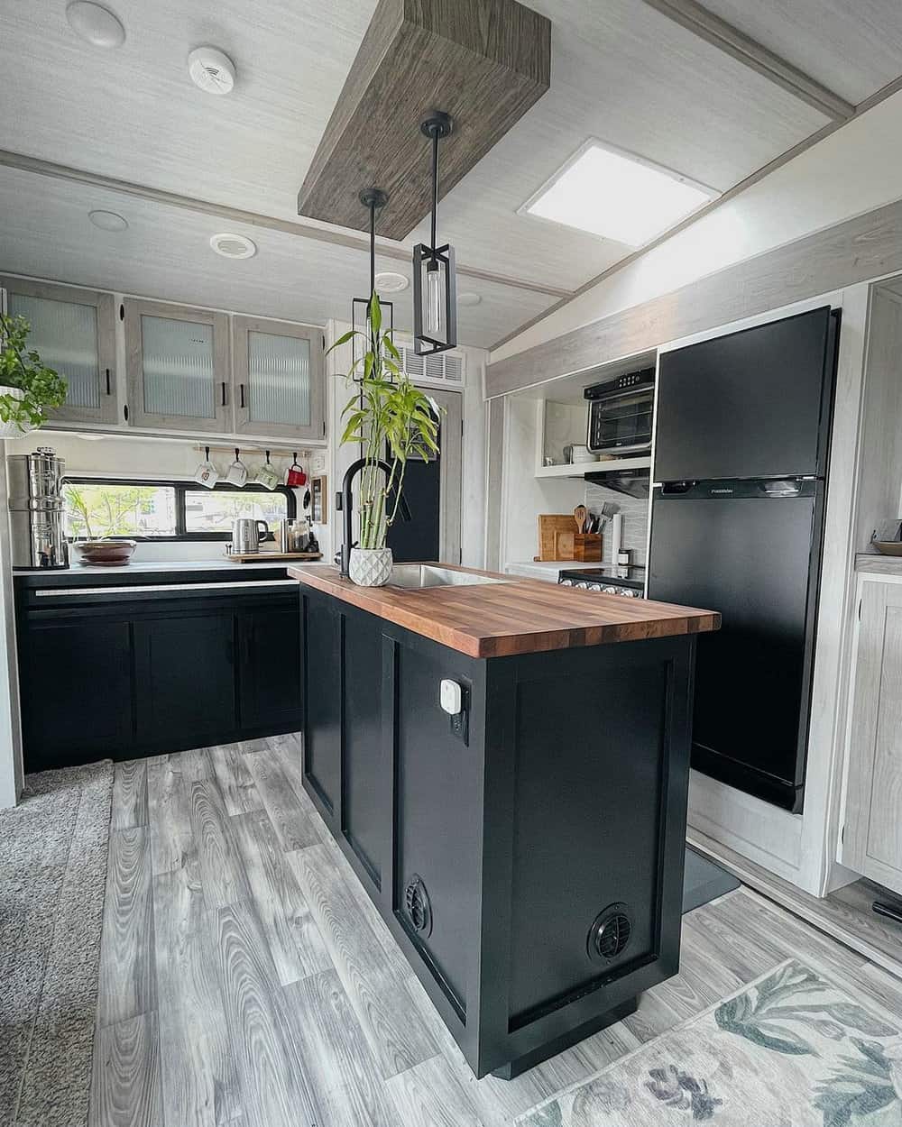 white kitchen cabinets with butcher block countertops