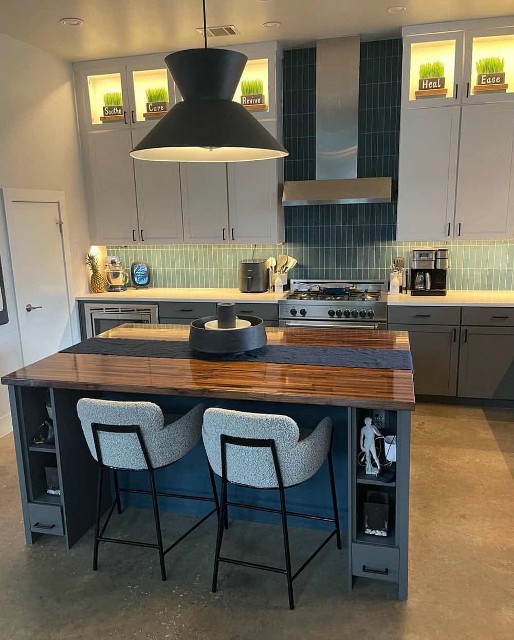 white kitchens with butcher block counters