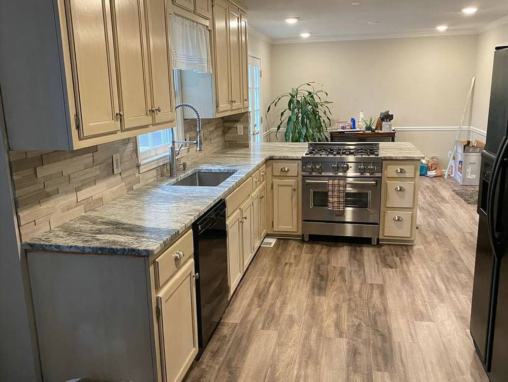 fantasy brown granite with white cabinets