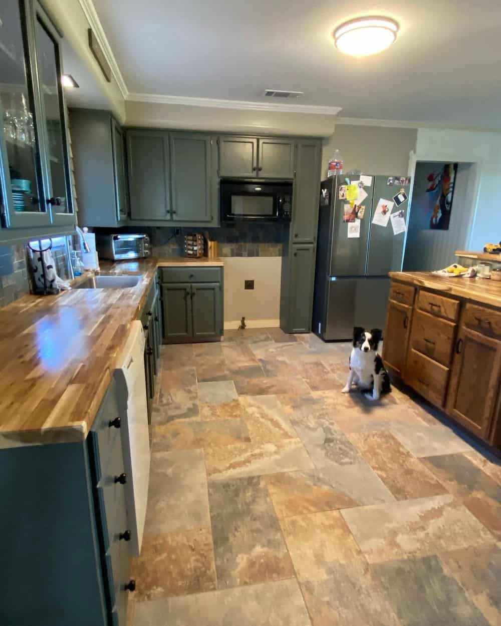 farmhouse kitchen with butcher block countertops