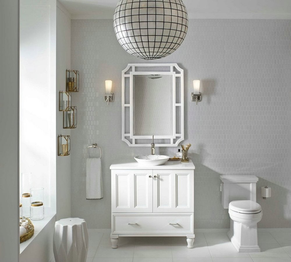 tile backsplash behind bathroom vanity