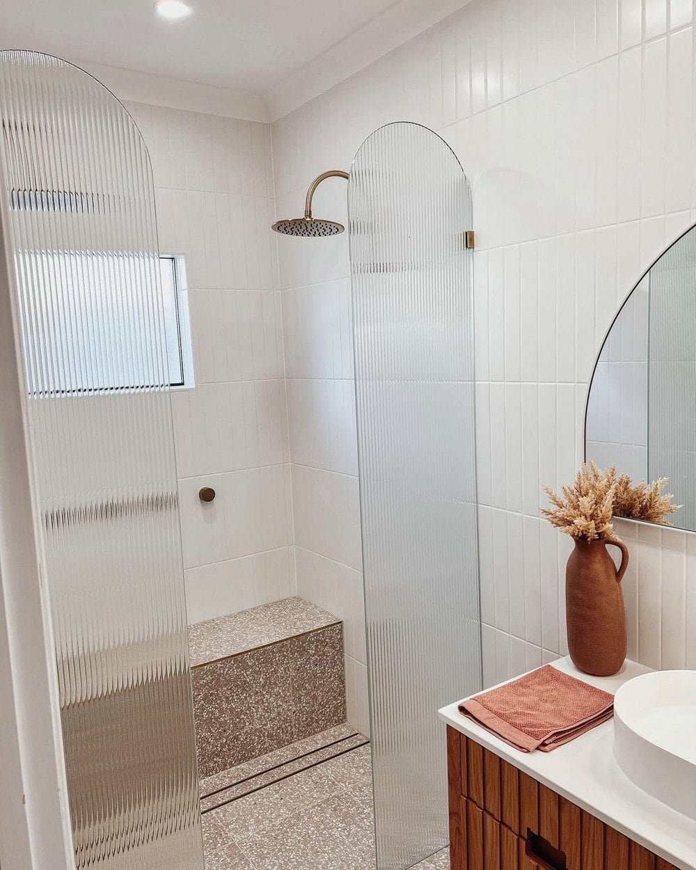 tile shower with corner bench