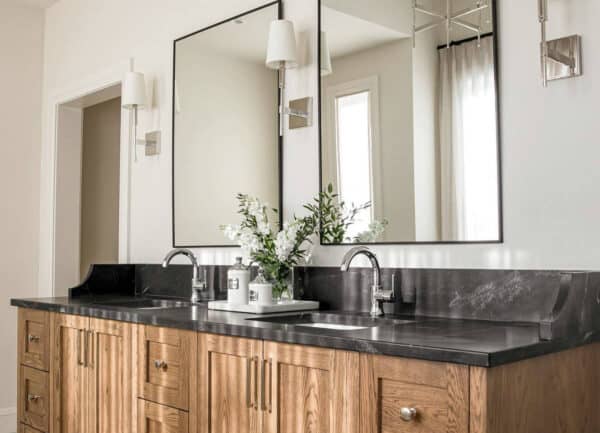 bathroom ideas with black granite countertops feature