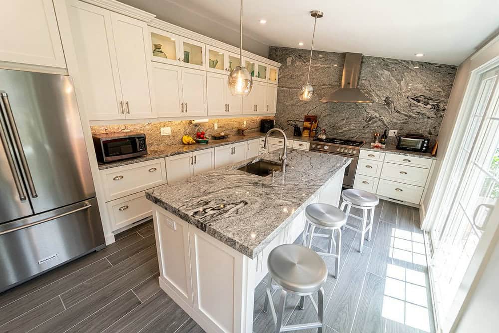 Dark wood floors are part of a dashing combination of colors