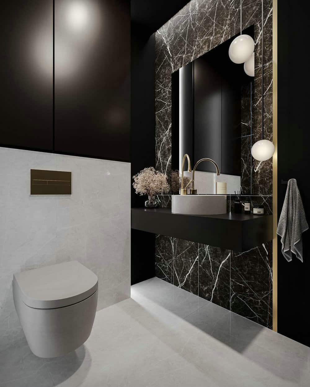 bathroom with black marble floor