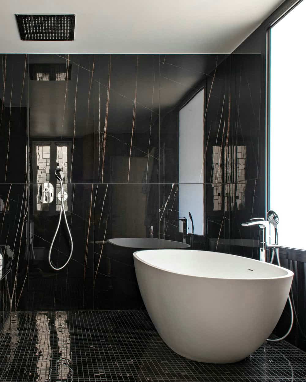 bathroom black marble floor