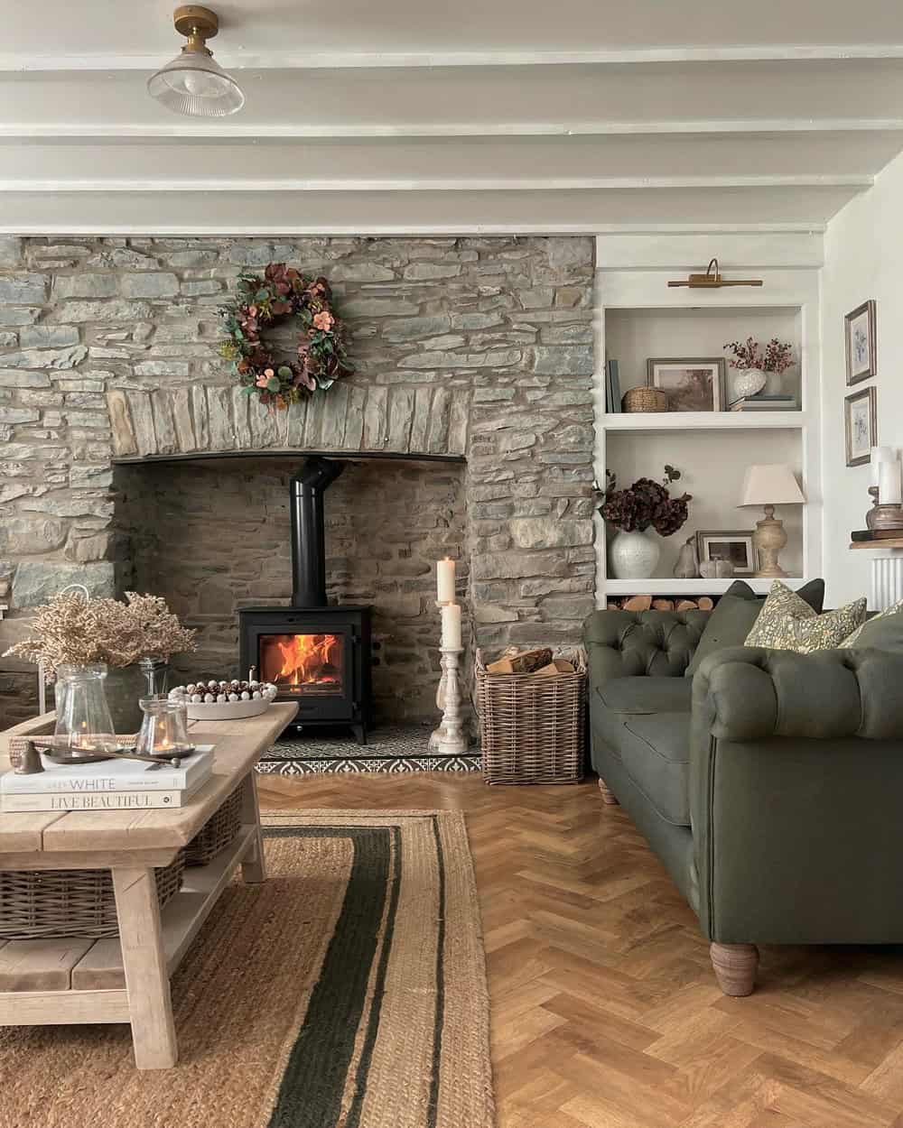 decorate around wood burning stove