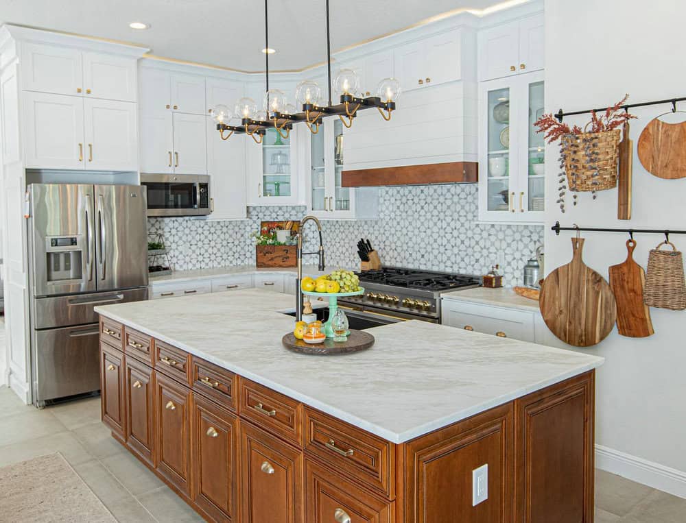 farmhouse kitchen with white cabinets