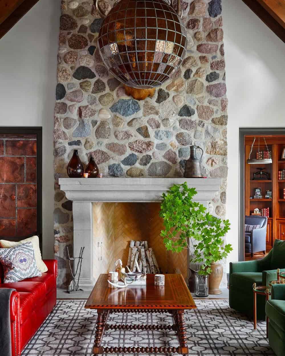 river rock fireplace ideas