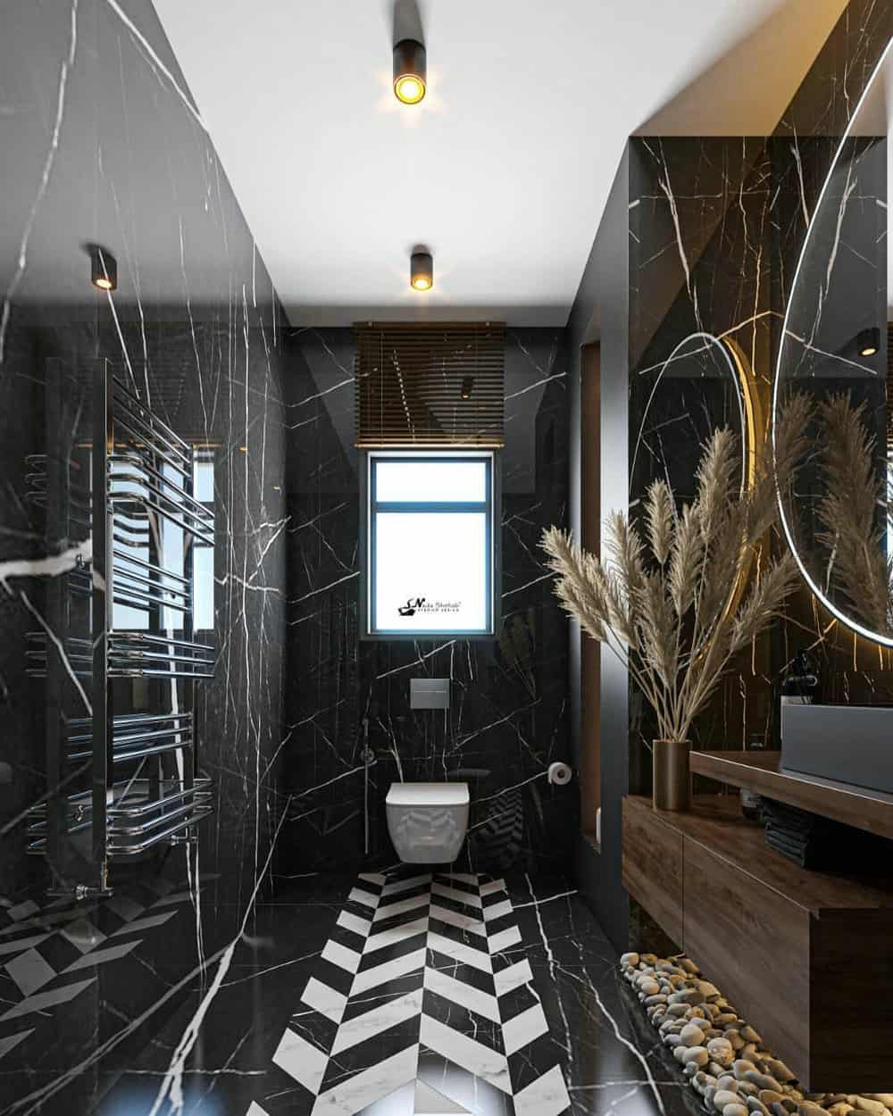 black marble bathroom floor