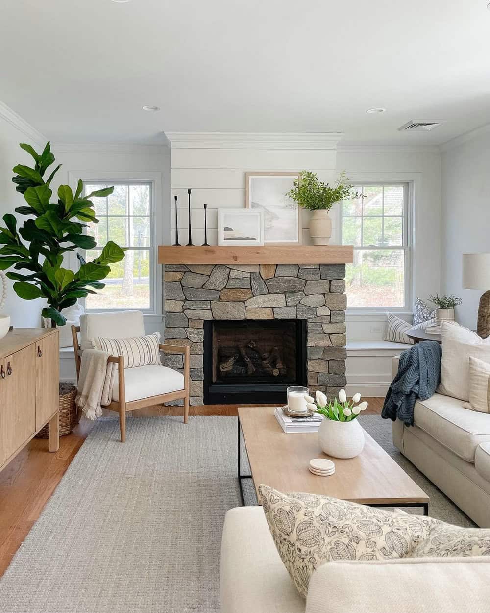 large stone fireplace makeover