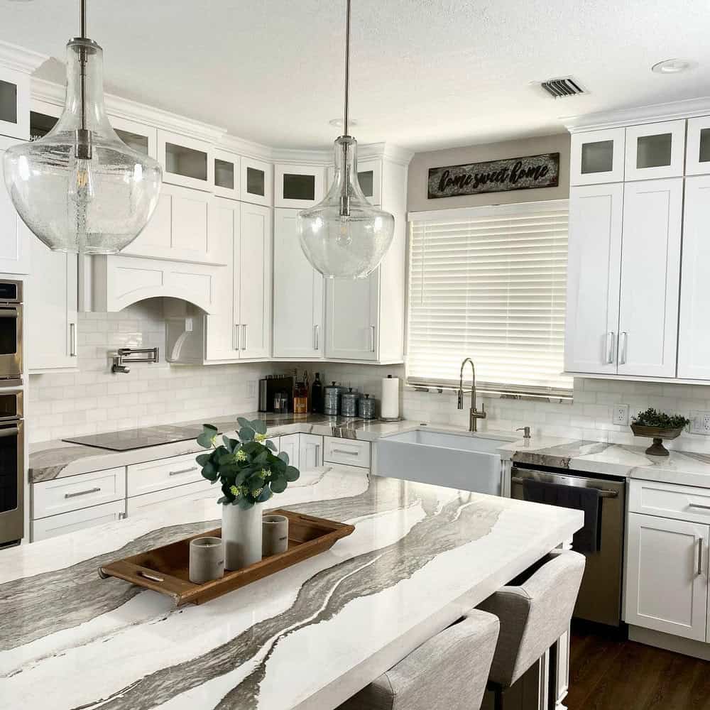 modern farmhouse kitchen with white cabinets